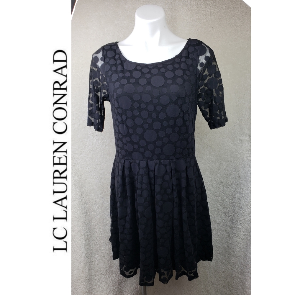 C Lauren Conrad black lace polka-dot dress size 12